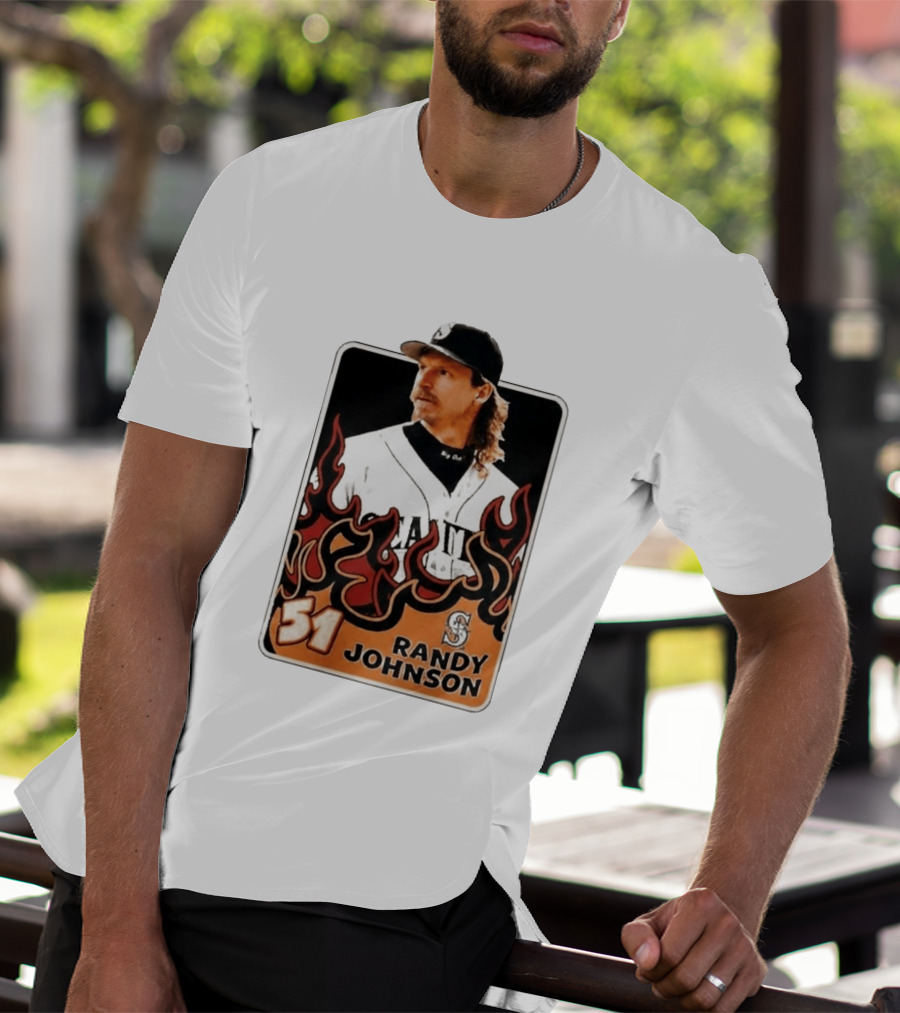 Seattle Mariners Randy Johnson Big Unit 51 MLB Baseball Flames T-Shirt