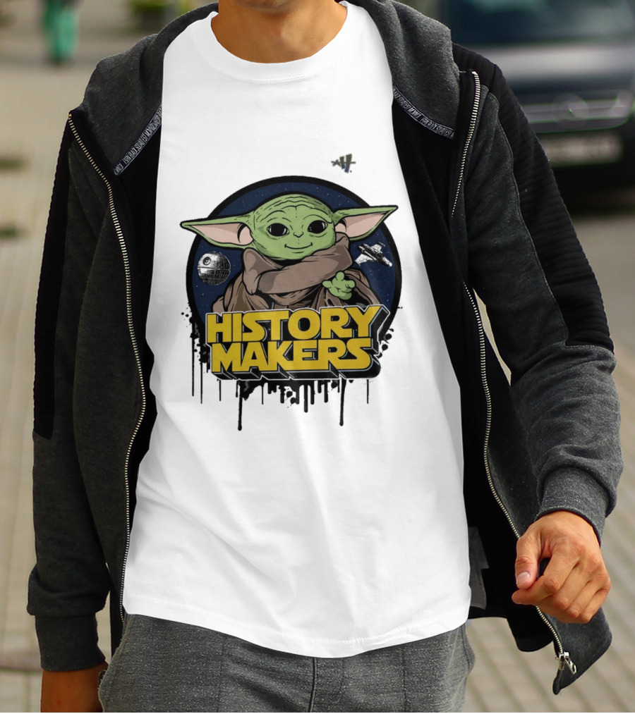 Baby Yoda History Makers Bold Text Starry T-Shirt