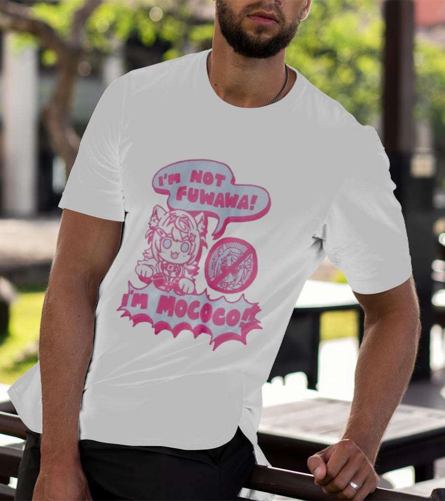 I'm Not Fuwawa I'm Mococo Anime Character Expression Pink And White Speech Bubbles T-Shirt