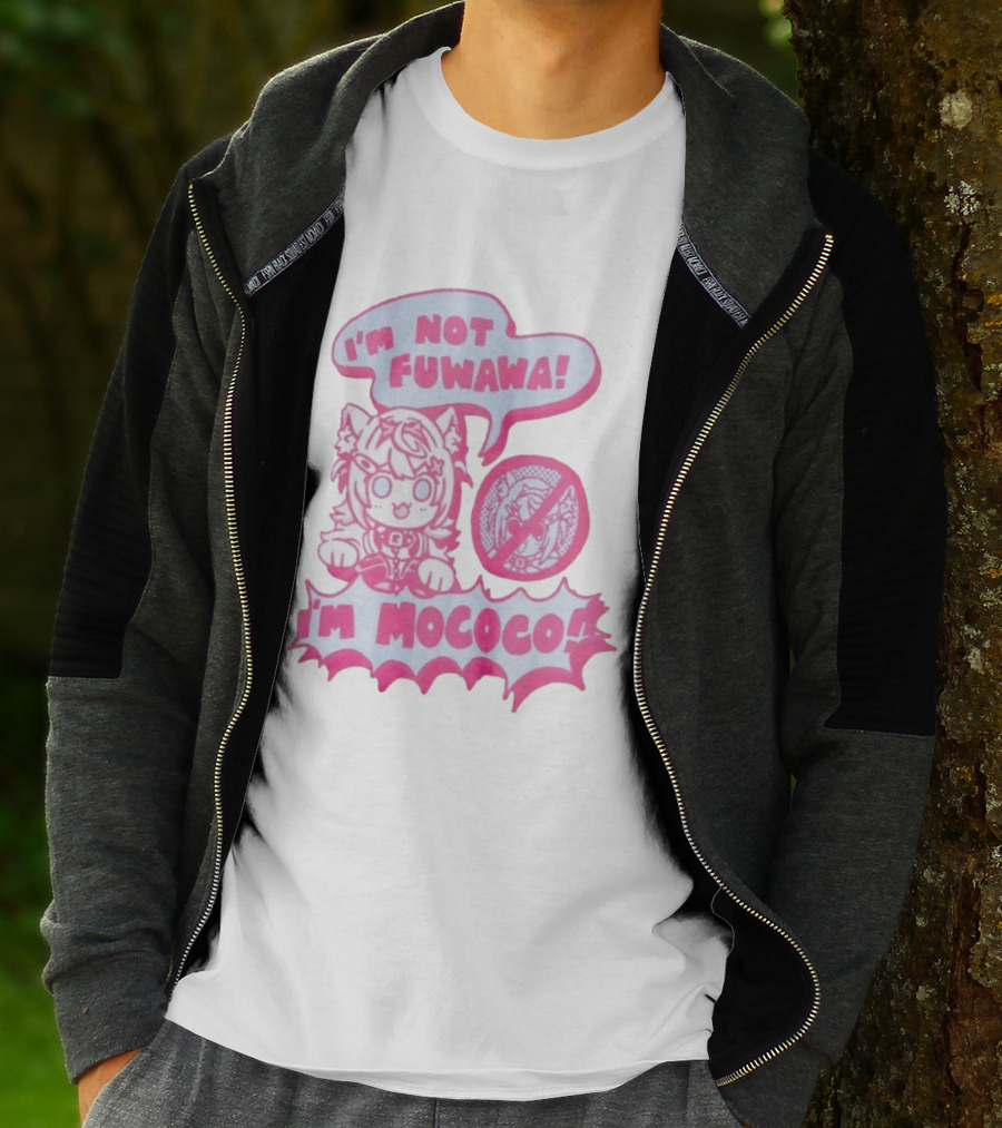 I'm Not Fuwawa I'm Mococo Anime Character Expression Pink And White Speech Bubbles T-Shirt