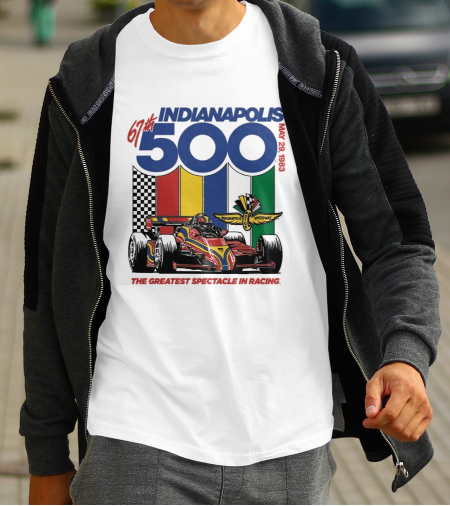 1983 Indianapolis 500 Racing Car With Speedway Wings And American Flag T-Shirt