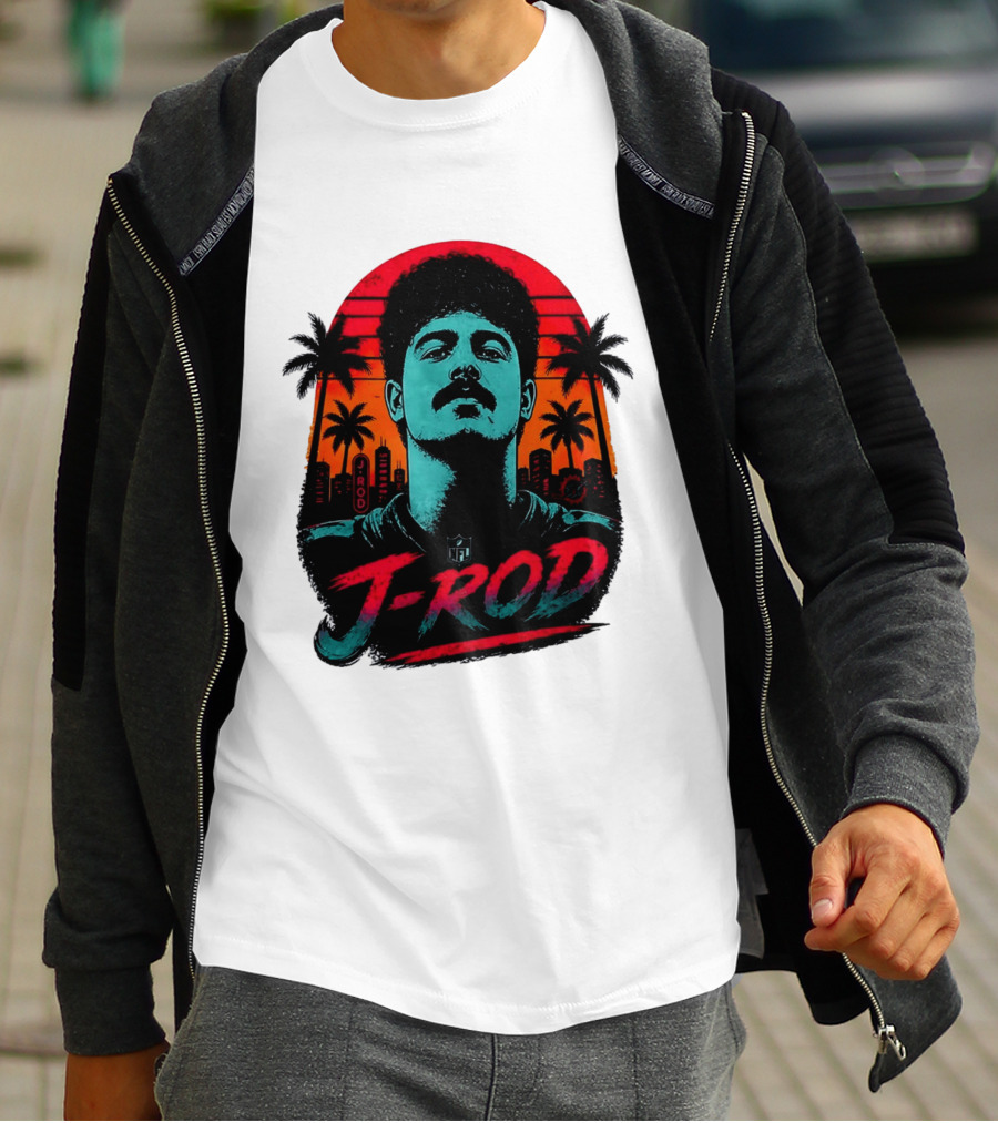 J Rod Retro Sunset Vibes With NFL And Palm Trees T-Shirt