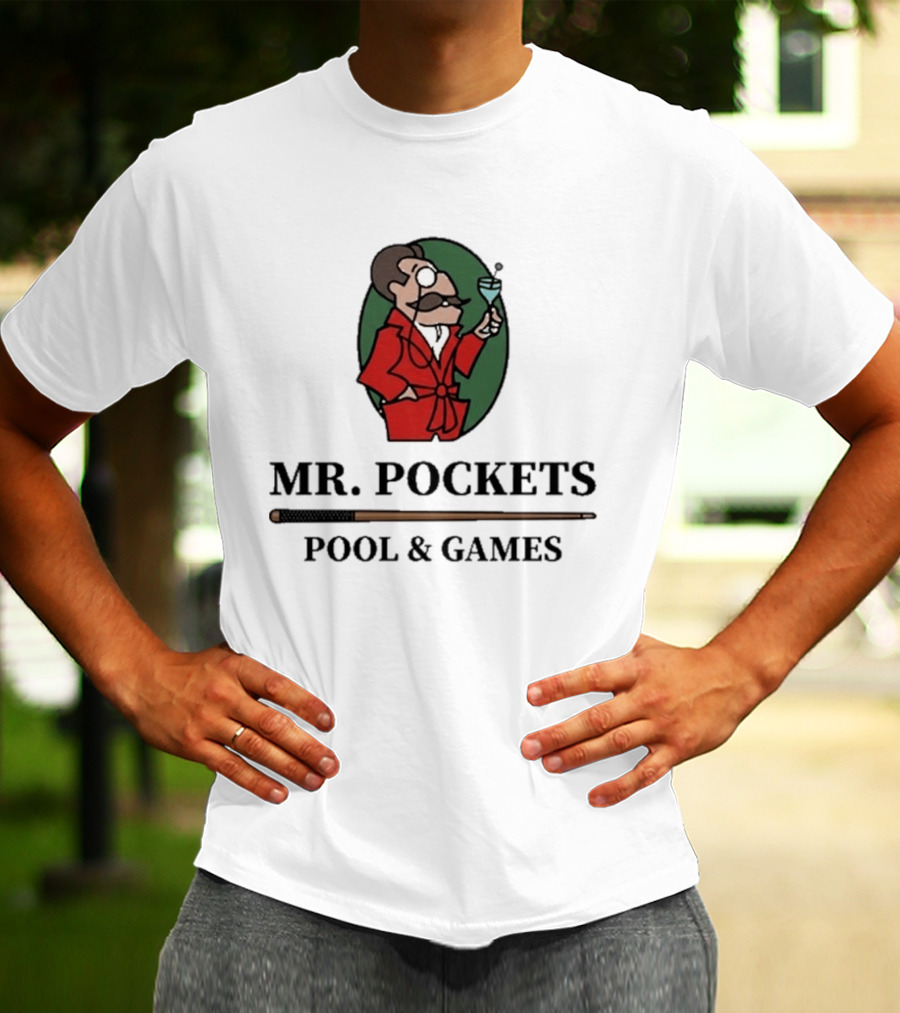Mr. Pockets Pool And Games Iconic Gentleman With Martini And Cue T-Shirt