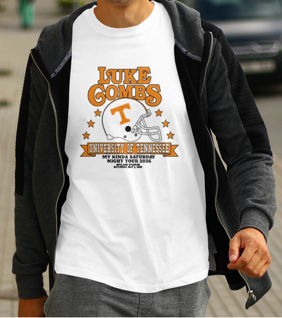 Luke Combs Neyland 05.02.2026 University Of Tennessee Football Helmet Stars Orange T-Shirt