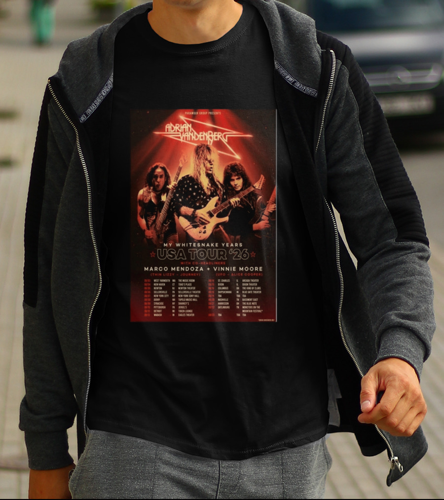 Paramour Group Presents Adrian Vandenberg My Whitesnake Years USA Tour 2026 With Marco Mendoza Vinnie Moore T-Shirt