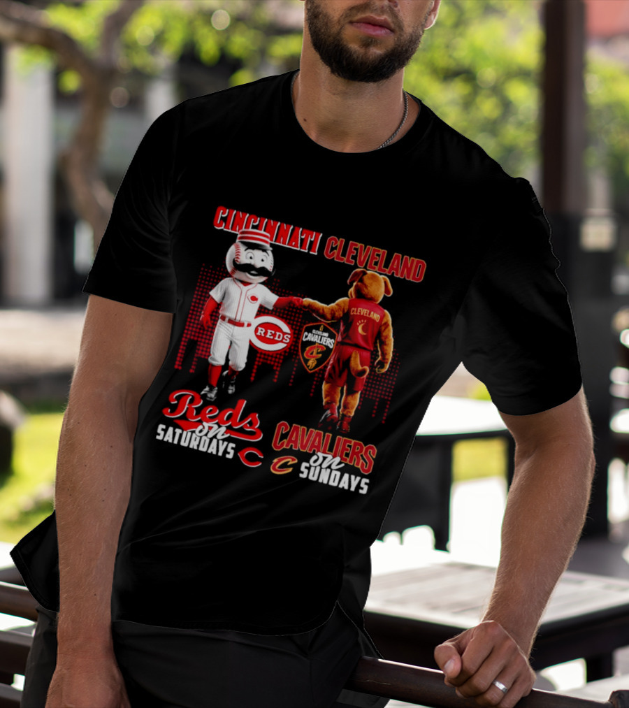 Cincinnati Reds Saturdays Vs Cleveland Cavaliers Sundays Skyline T-Shirt