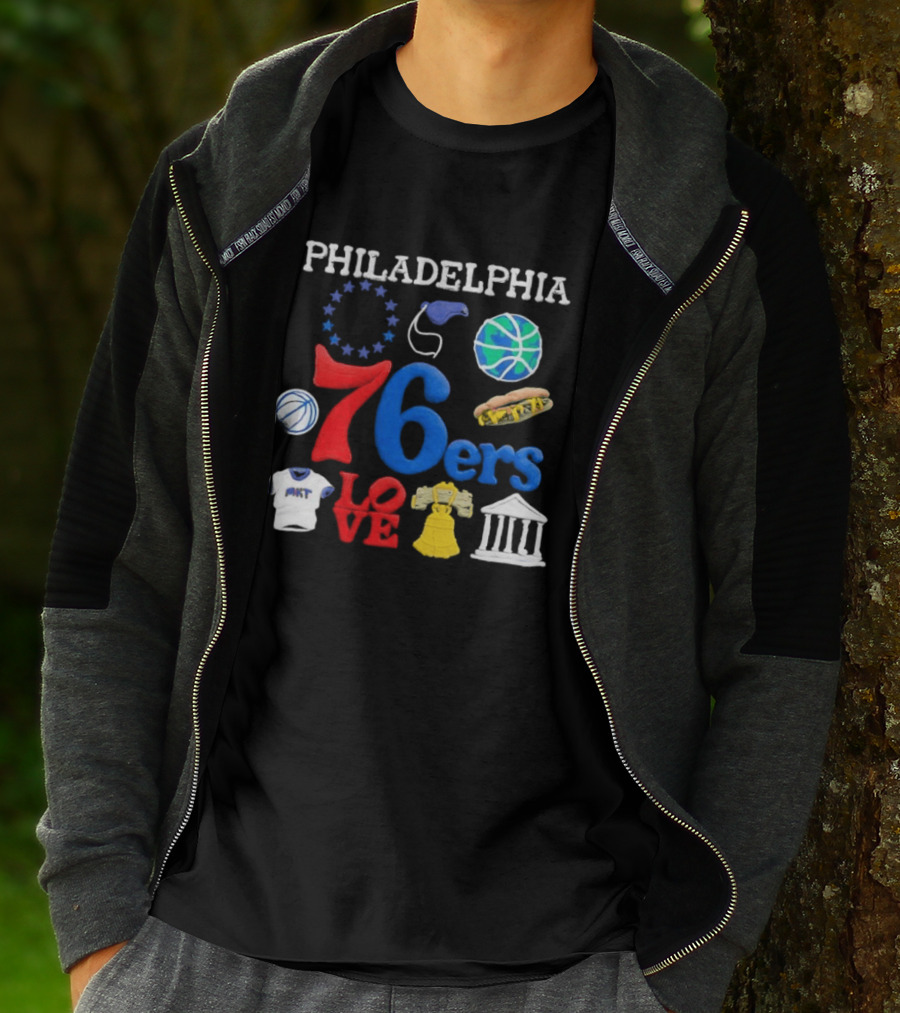 Philadelphia 76ers Claymation Icons Hot Dog Liberty Bell Basketball LOVE Statue City T-Shirt