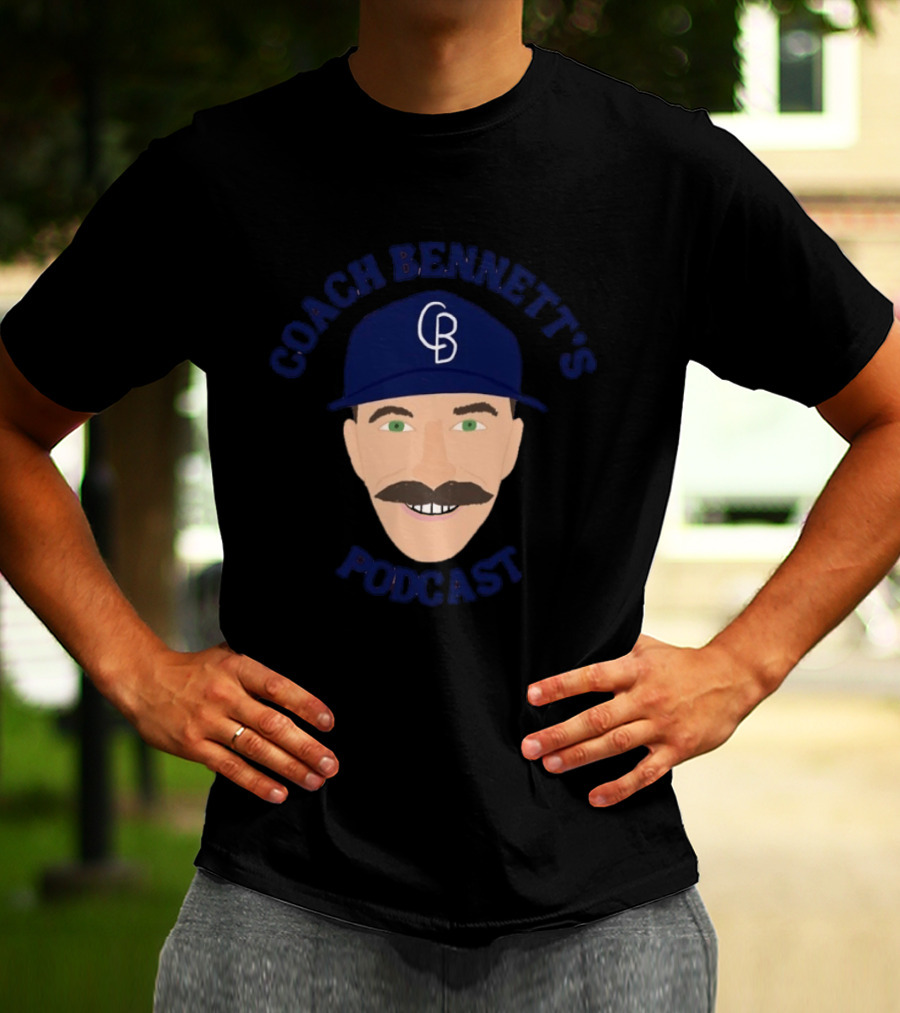 Coach Bennett's Podcast CB Hat Mustache Face T-Shirt