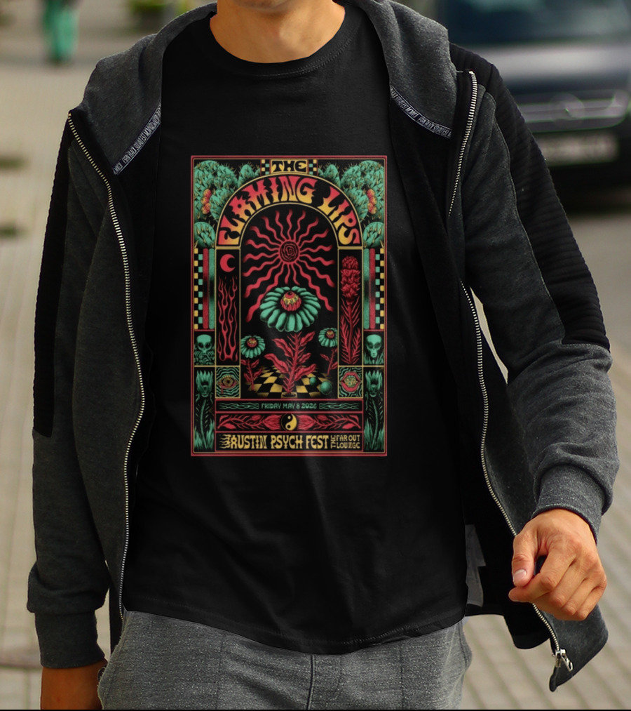 The Flaming Lips Austin Psych Fest May 8 2026 Far Out Lounge Psychedelic Art Skull Sunflower Moon T-Shirt
