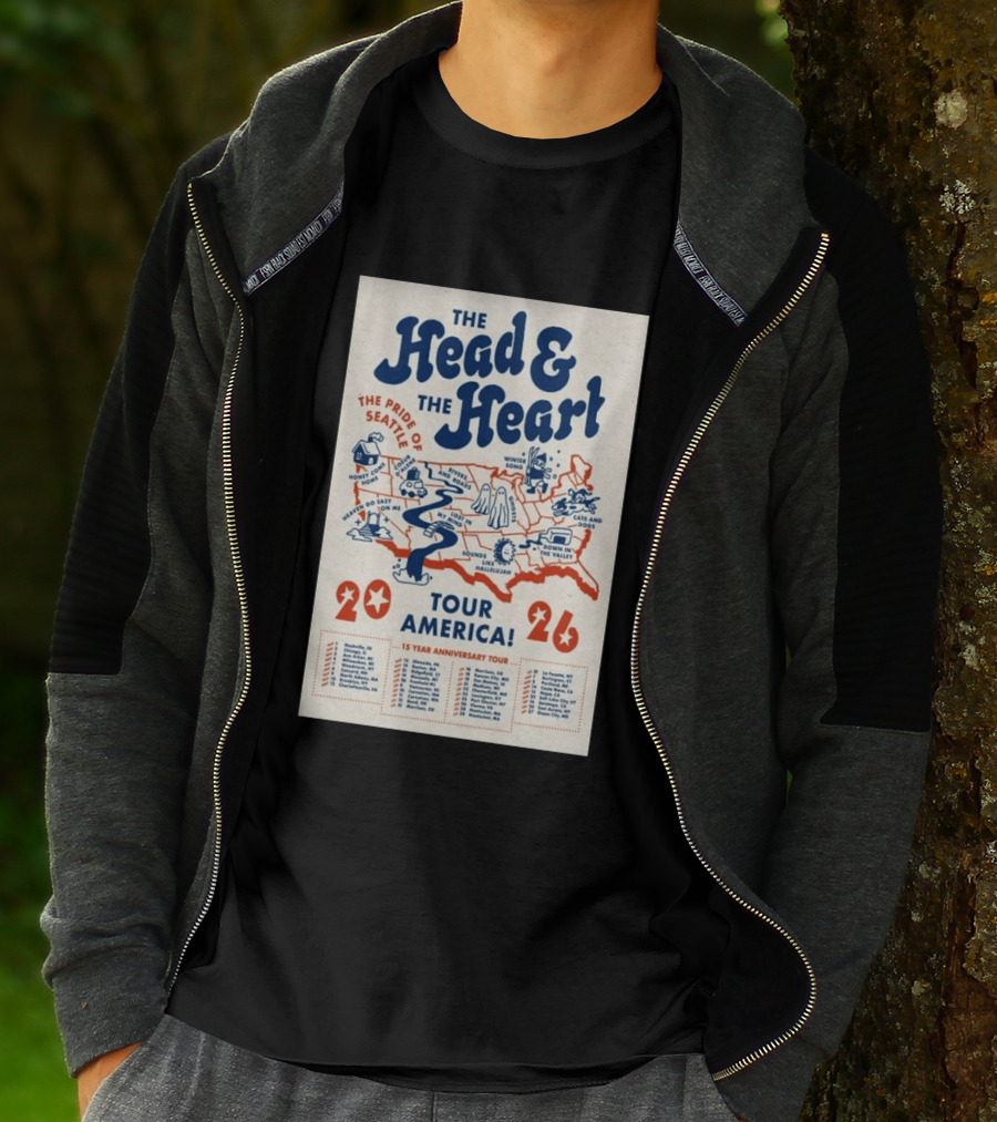 The Head And The Heart Tour America 2026 Pride Of Seattle Map 15 Year Anniversary T-Shirt