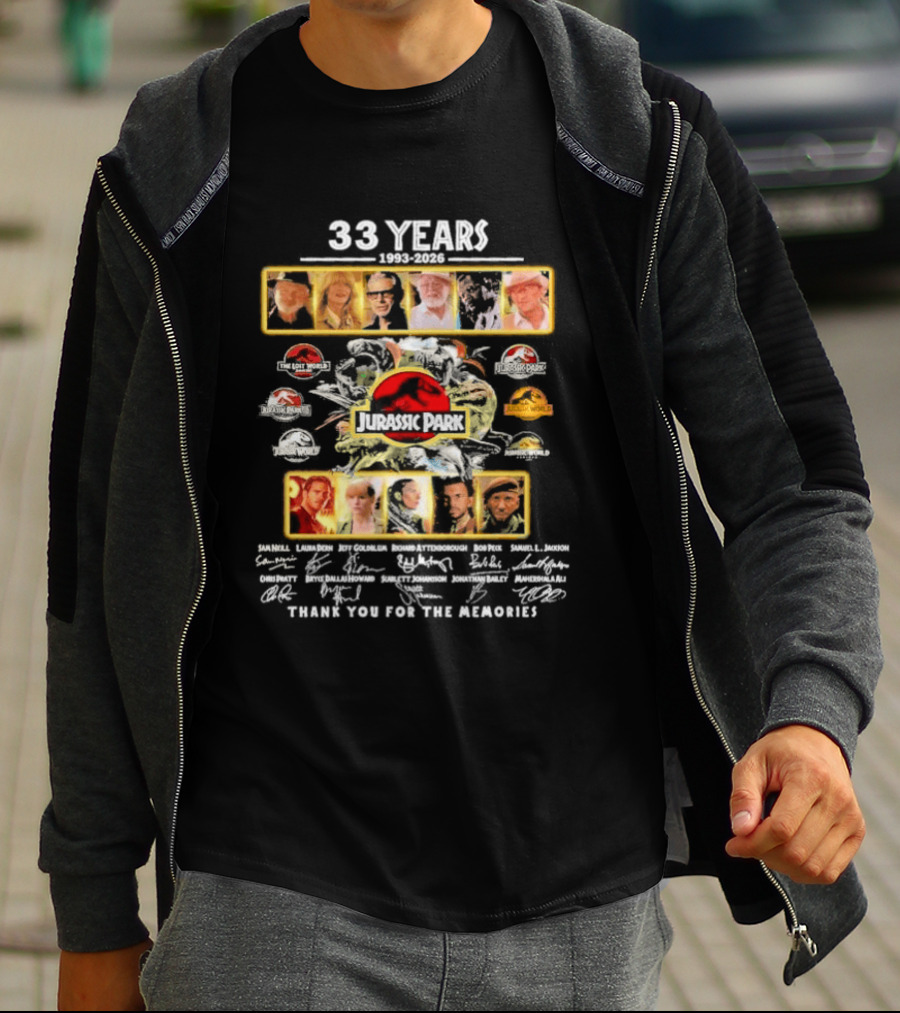 33 Years 1993 2026 Jurassic Park Thank You For The Memories Signatures T-Shirt