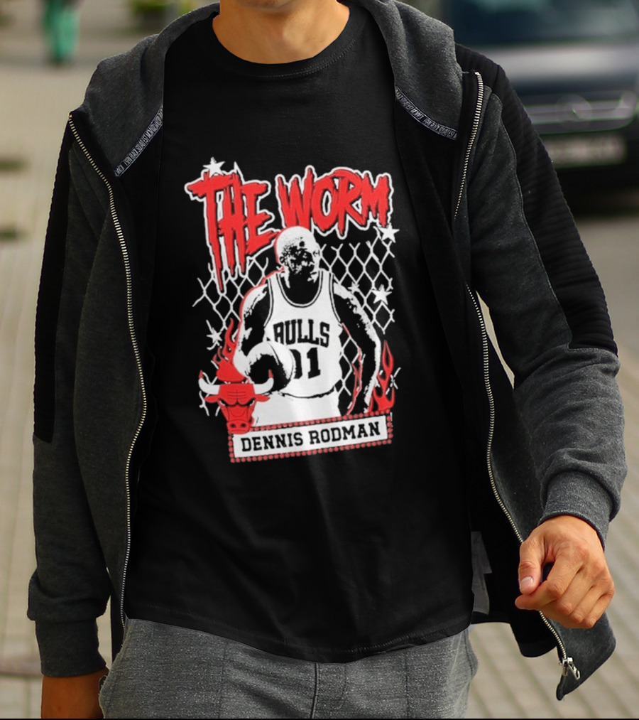 The Worm Dennis Rodman Bulls 91 Mitchell Ness NBA Street Player Chicago T-Shirt