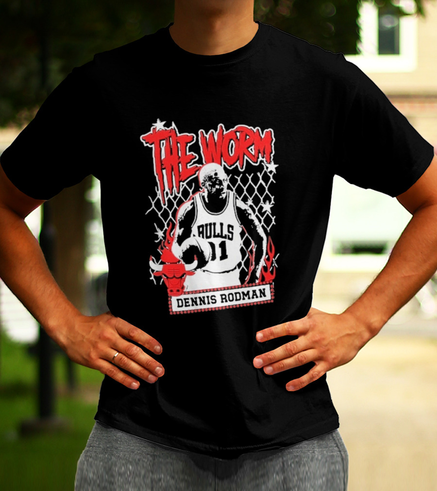 The Worm Dennis Rodman Bulls 91 Mitchell Ness NBA Street Player Chicago T-Shirt