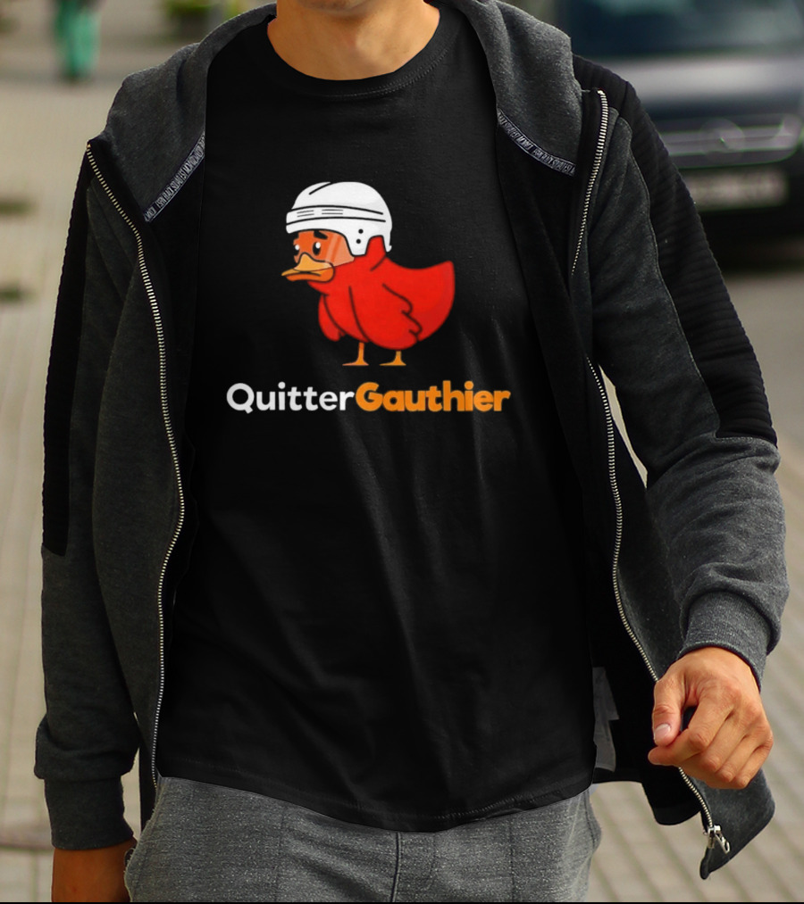 Philadelphia Flyers Quitter Gauthier 2026 NHL Hockey Controversial Helmeted Duck T-Shirt