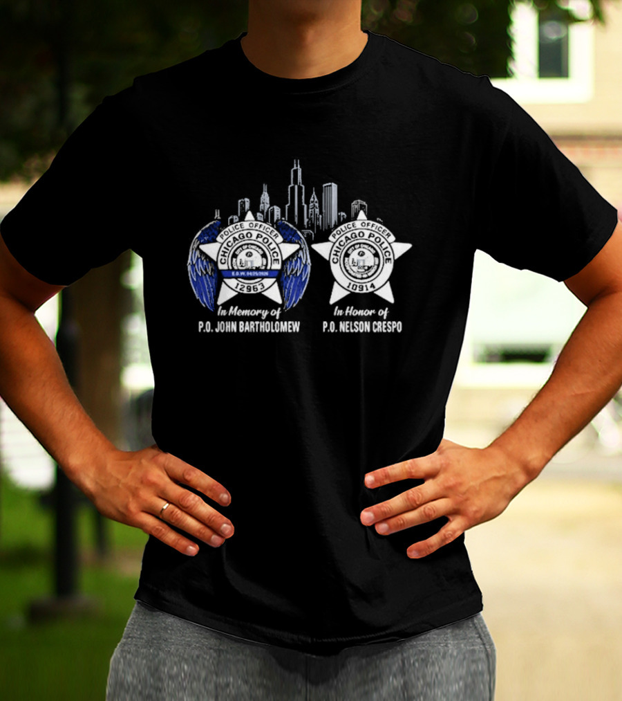 In Memory Of PO John Bartholomew And PO Nelson Crespo Badge Skyline T-Shirt