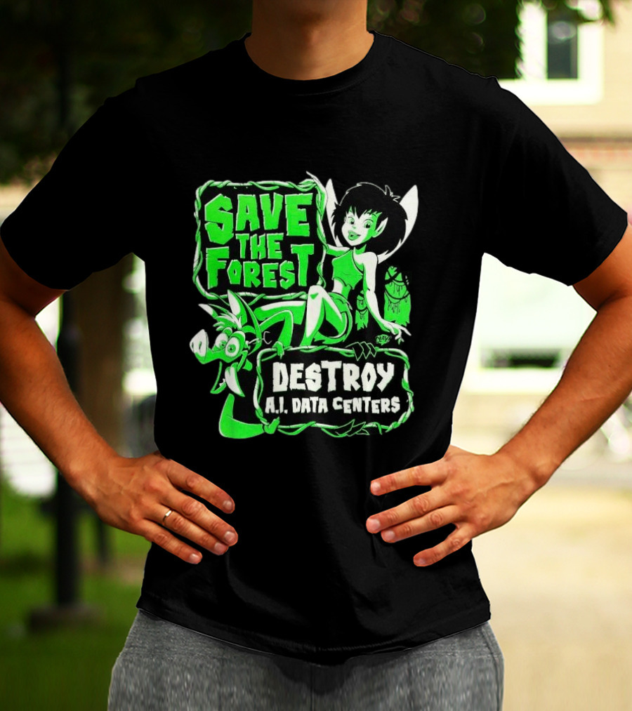 Save The Forest Destroy A.I. Data Centers Cartoon Fairy And Boar T-Shirt