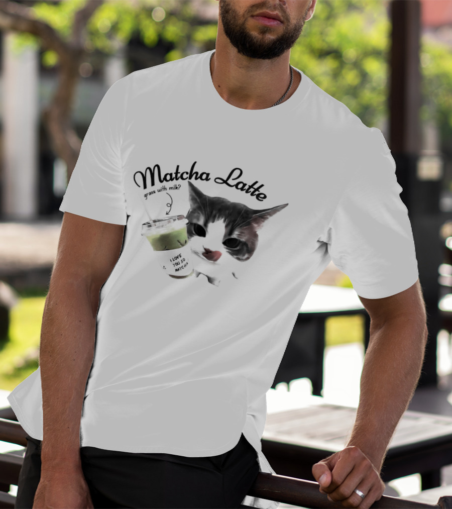 Matcha Latte Coffee Cat Kawaii With Paw And Tail T-Shirt