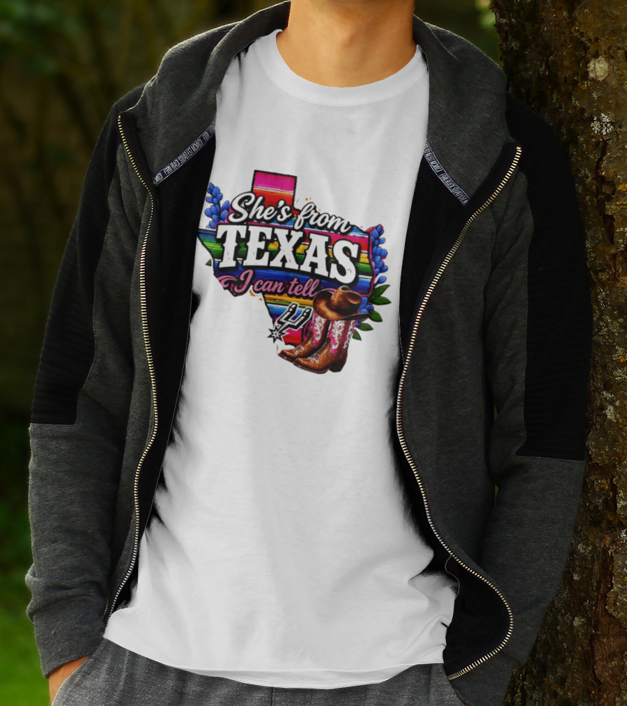 Ella Langley She's From Texas I Can Tell Cowboy Boots And Colorful Map T-Shirt