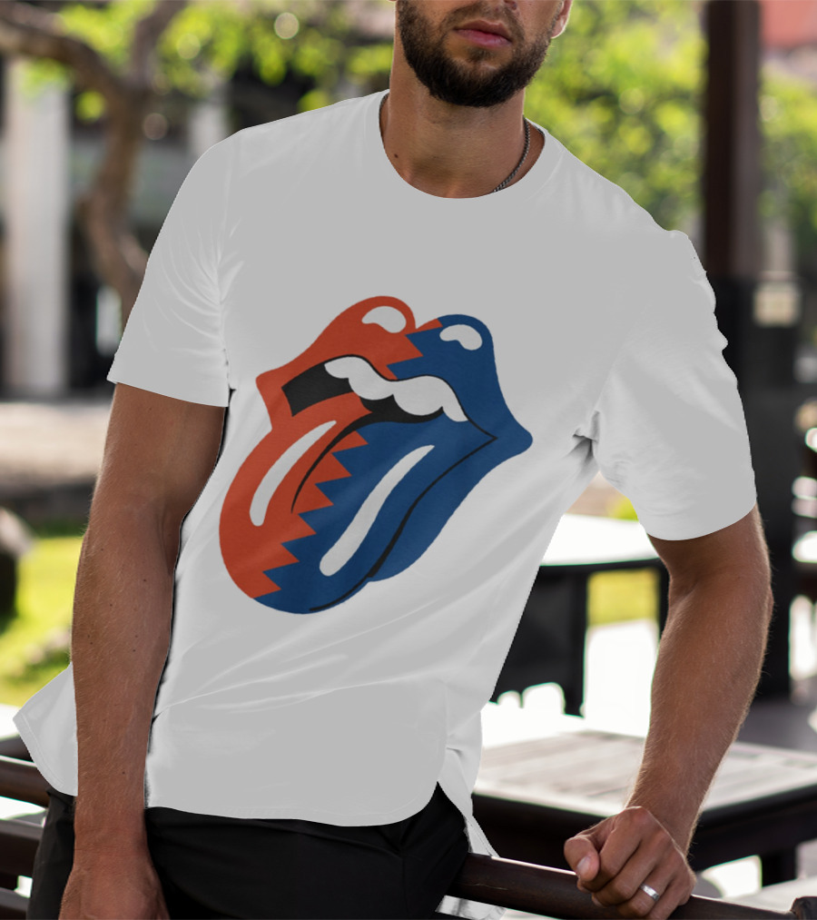 Rolling Stones Big Mouth Tongue Rare Red Blue Contrast T-Shirt