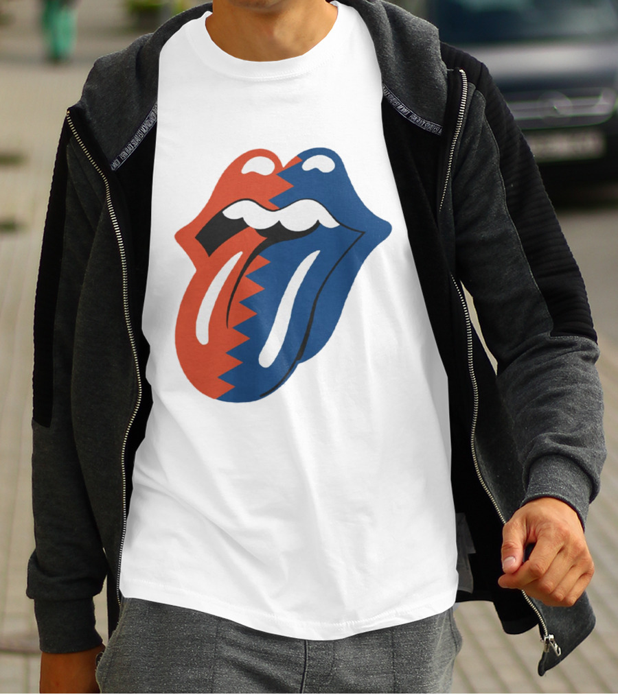 Rolling Stones Big Mouth Tongue Rare Red Blue Contrast T-Shirt
