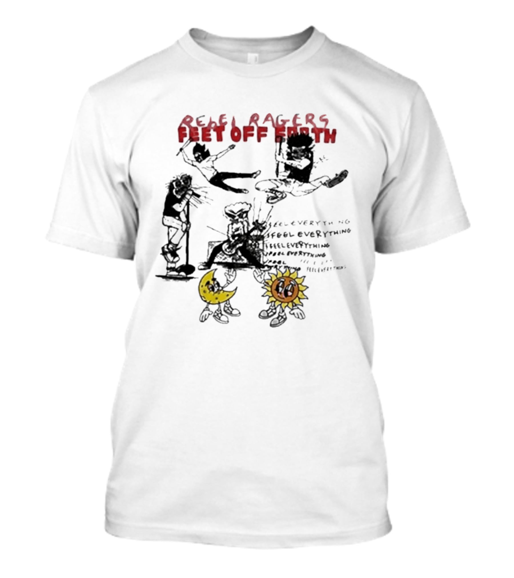 Rebel Ragers Feet Of Earth Tour Kid Cudi 2026 Concept Art Moon Sun Characters T-Shirt