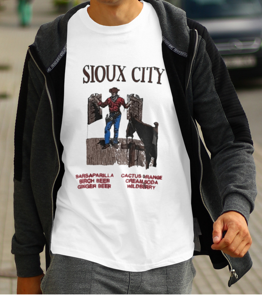 Sioux City Sarsaparilla Birch Beer Ginger Beer Cactus Orange Cream Cola Wildberry Cowboy Saloon Scene T-Shirt