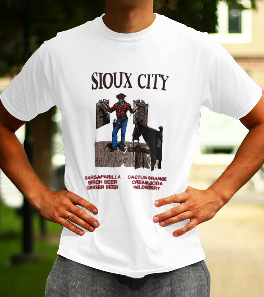 Sioux City Sarsaparilla Birch Beer Ginger Beer Cactus Orange Cream Cola Wildberry Cowboy Saloon Scene T-Shirt