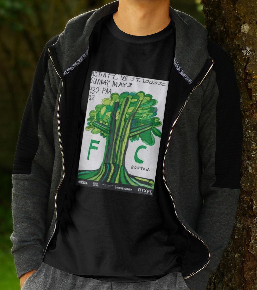 Austin FC Vs ST. Louis SC May 3 4:30 PM Q2 Rooted ATXFC Artist Initiative Chris Cody T-Shirt