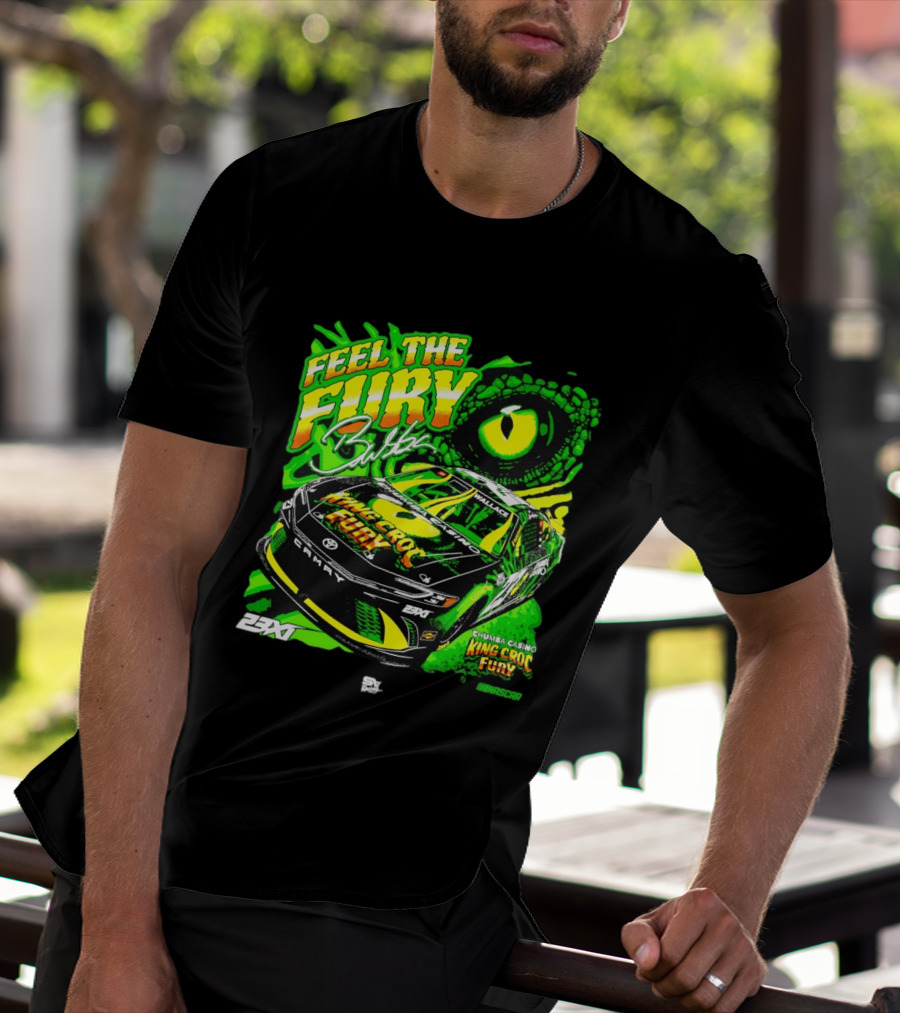 Bubba Wallace Feel The Fury King Croc Chumba Casino Toyota Camry NASCAR 23XI Racing T-Shirt