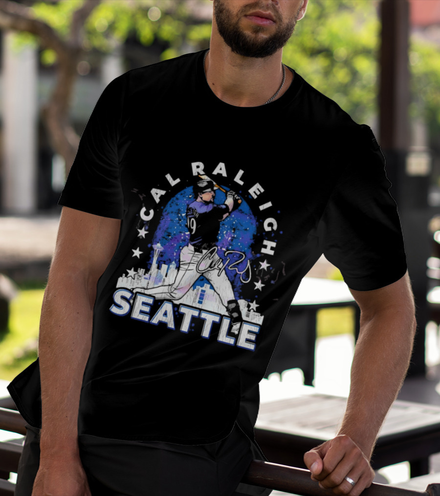Cal Raleigh Seattle Baseball Skyline Stars T-Shirt
