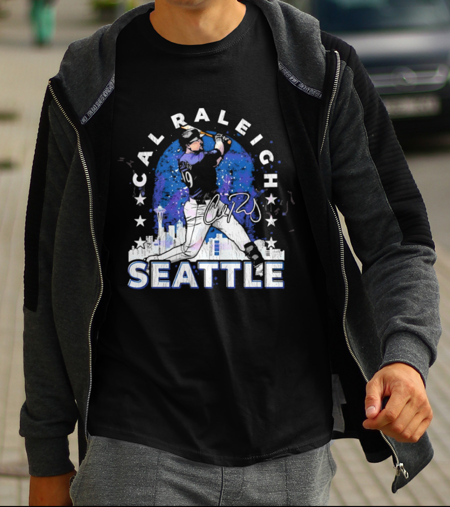 Cal Raleigh Seattle Baseball Skyline Stars T-Shirt