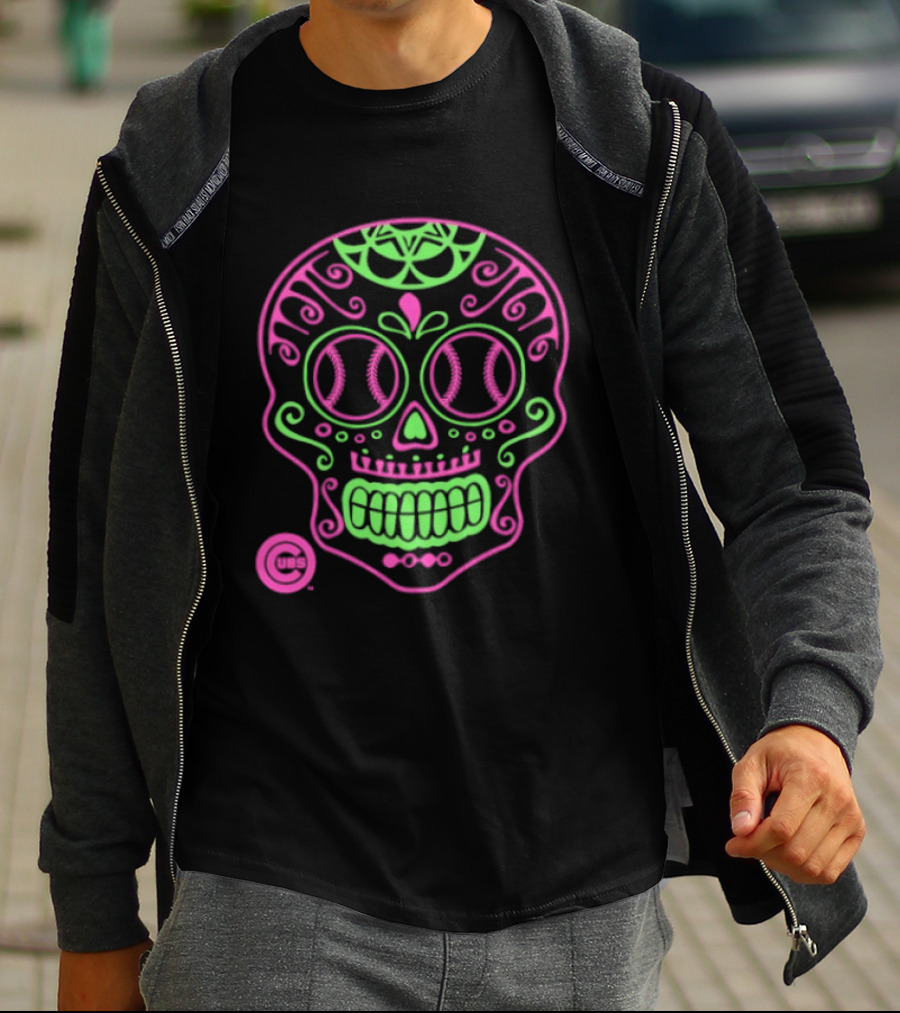 Chicago Cubs Sugar Skull 2026 Pink And Green Baseball T-Shirt