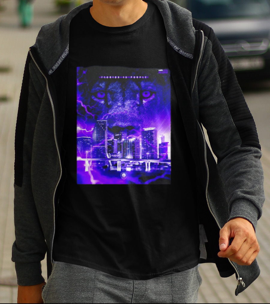 Florida Is Purple Orlando City SC Lion City Skyline Lightning T-Shirt