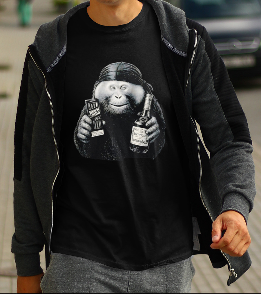 Gorilla Holding Black And Mild With Hennessy Bottle Combination T-Shirt