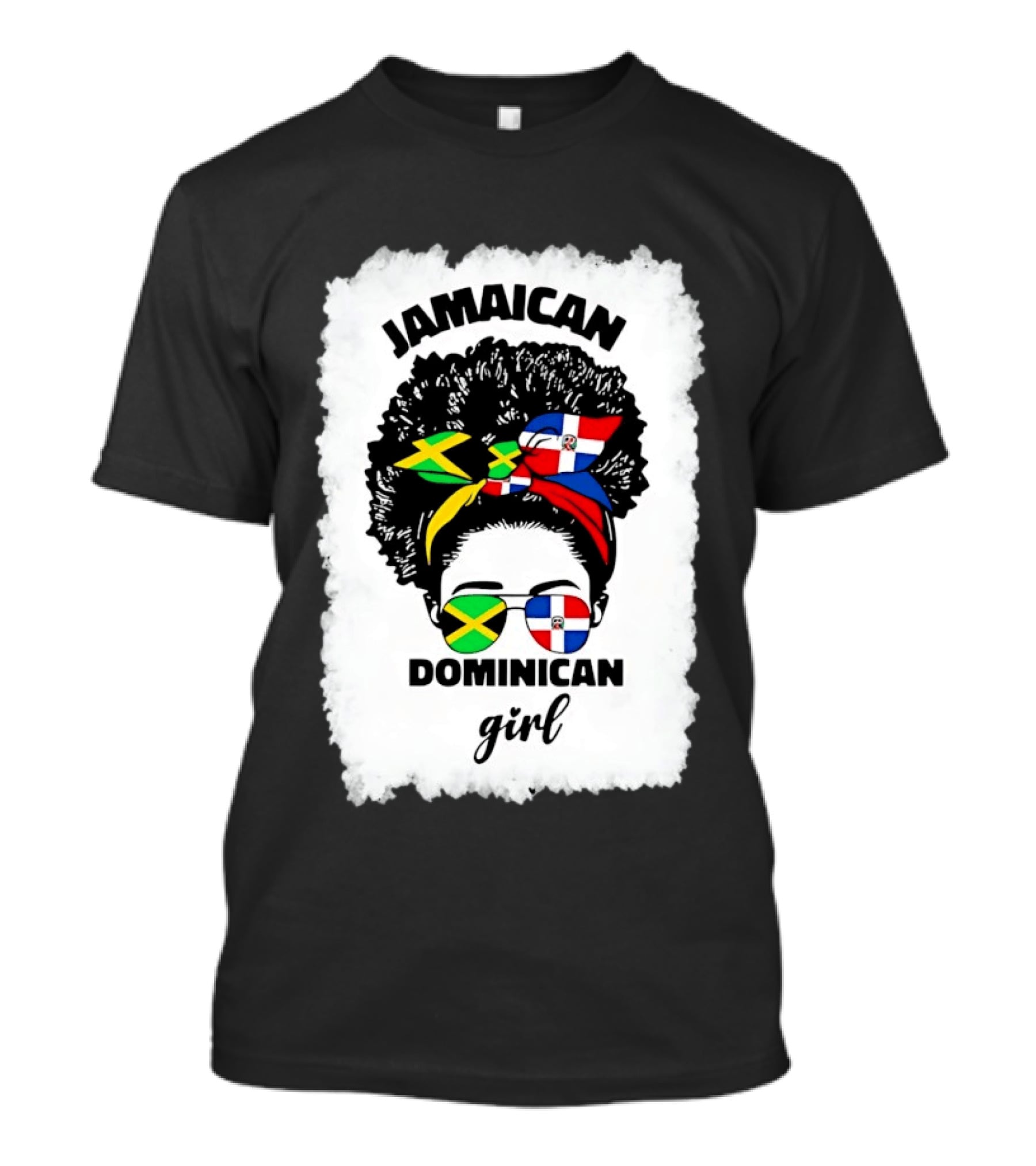 Jamaican Dominican Girl Afro Headwrap Flag Sunglasses T-Shirt