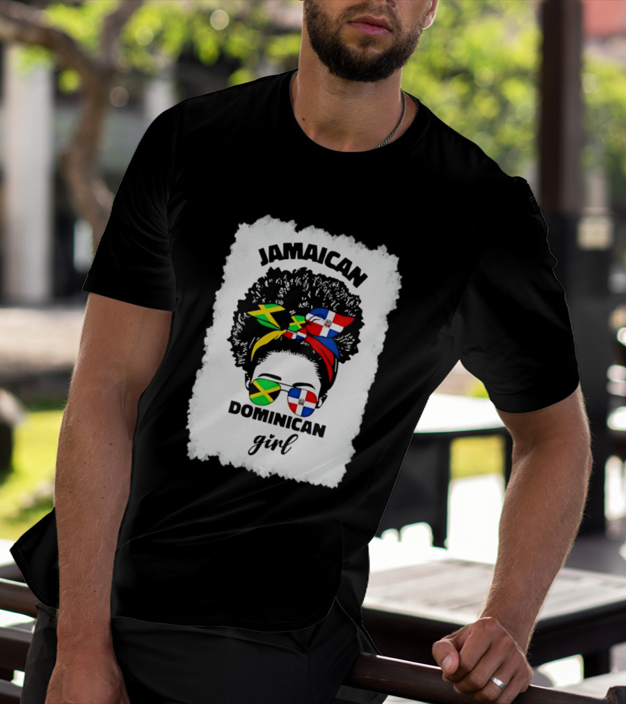 Jamaican Dominican Girl Afro Headwrap Flag Sunglasses T-Shirt