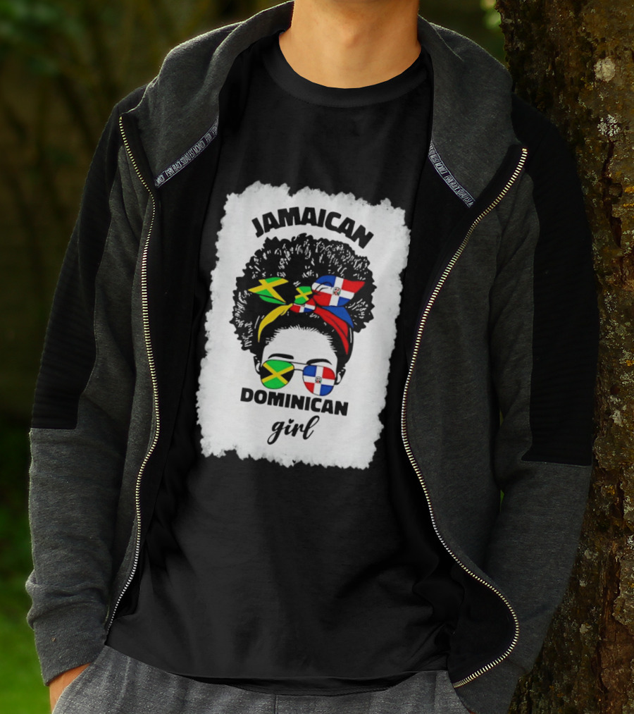Jamaican Dominican Girl Afro Headwrap Flag Sunglasses T-Shirt