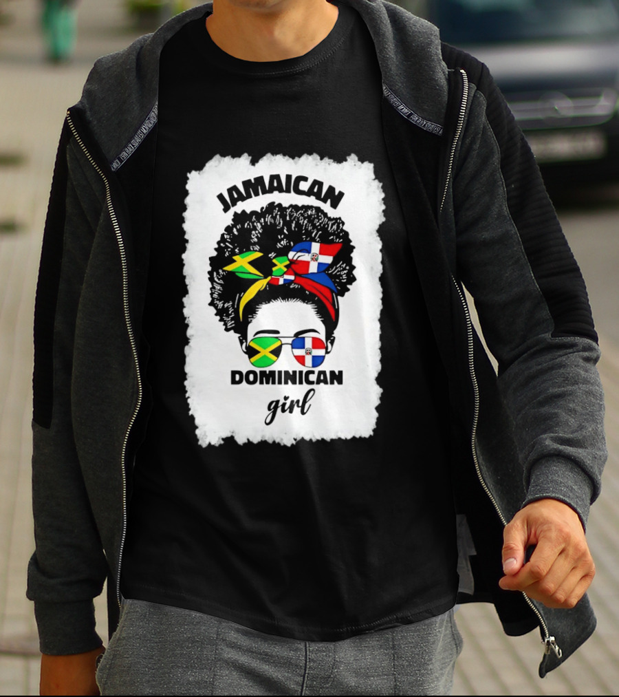 Jamaican Dominican Girl Afro Headwrap Flag Sunglasses T-Shirt