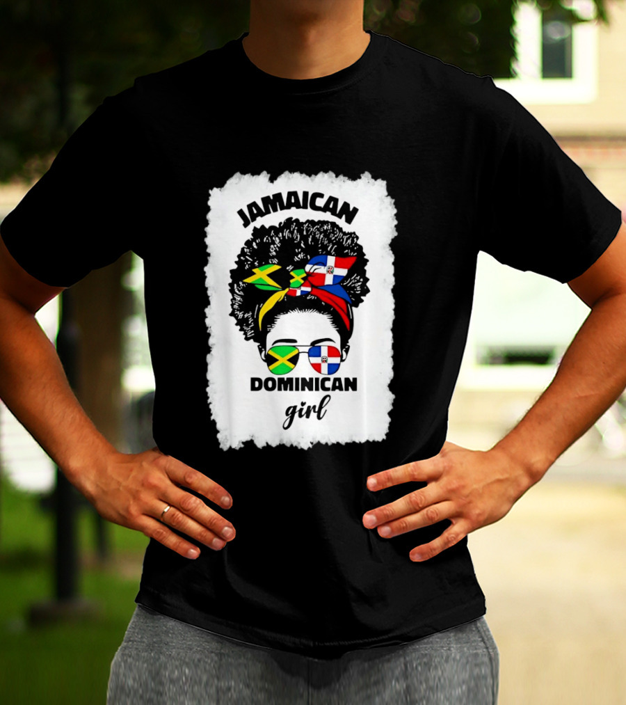 Jamaican Dominican Girl Afro Headwrap Flag Sunglasses T-Shirt