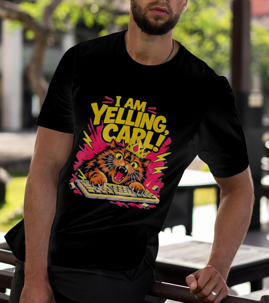 I Am Yelling Carl Cat Keyboard Meme With Donut Crown T-Shirt
