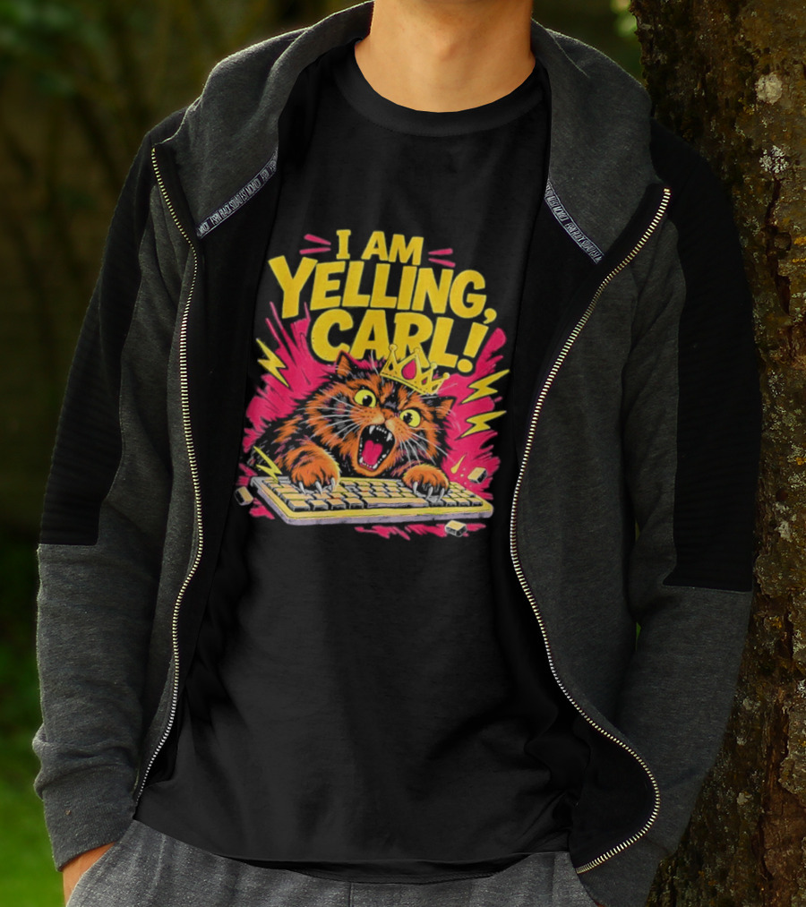 I Am Yelling Carl Cat Keyboard Meme With Donut Crown T-Shirt
