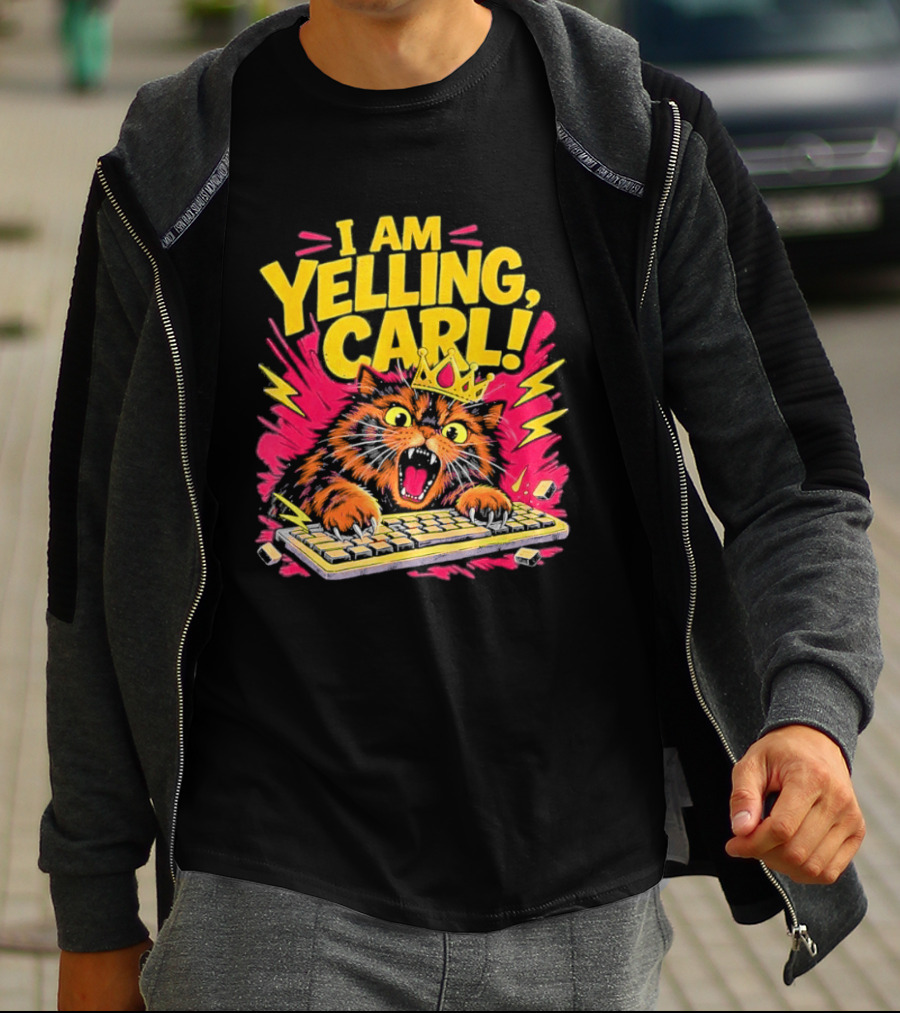 I Am Yelling Carl Cat Keyboard Meme With Donut Crown T-Shirt