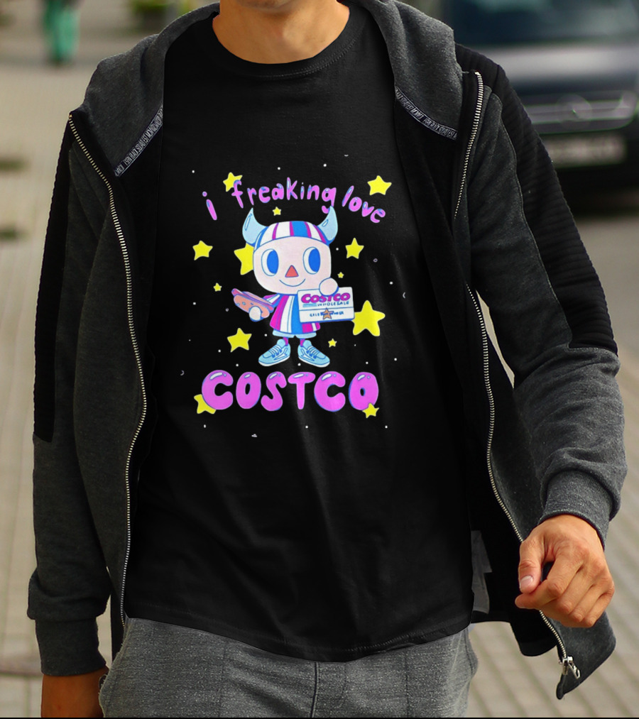 I Freaking Love Costco Cute Cartoon Character Holding Membership Card T-Shirt