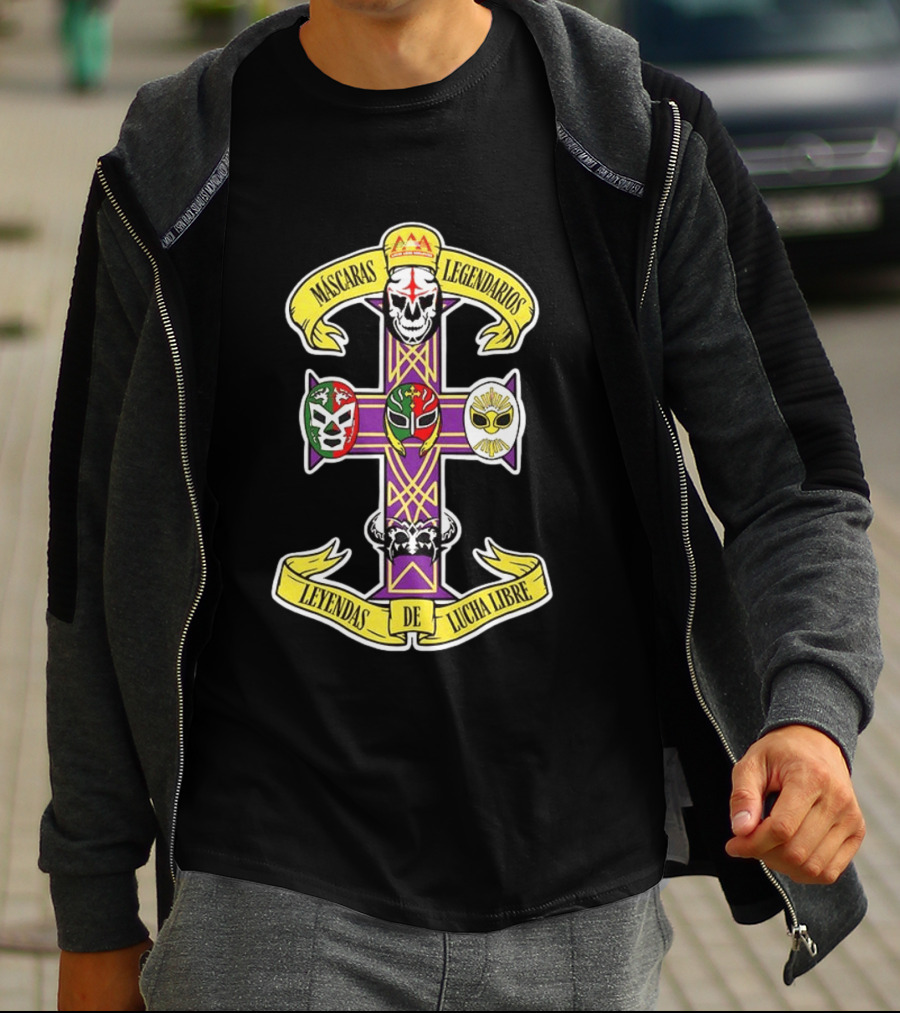 Máscaras Legendarios Leyendas De Lucha Libre Cross Skulls And Masks T-Shirt