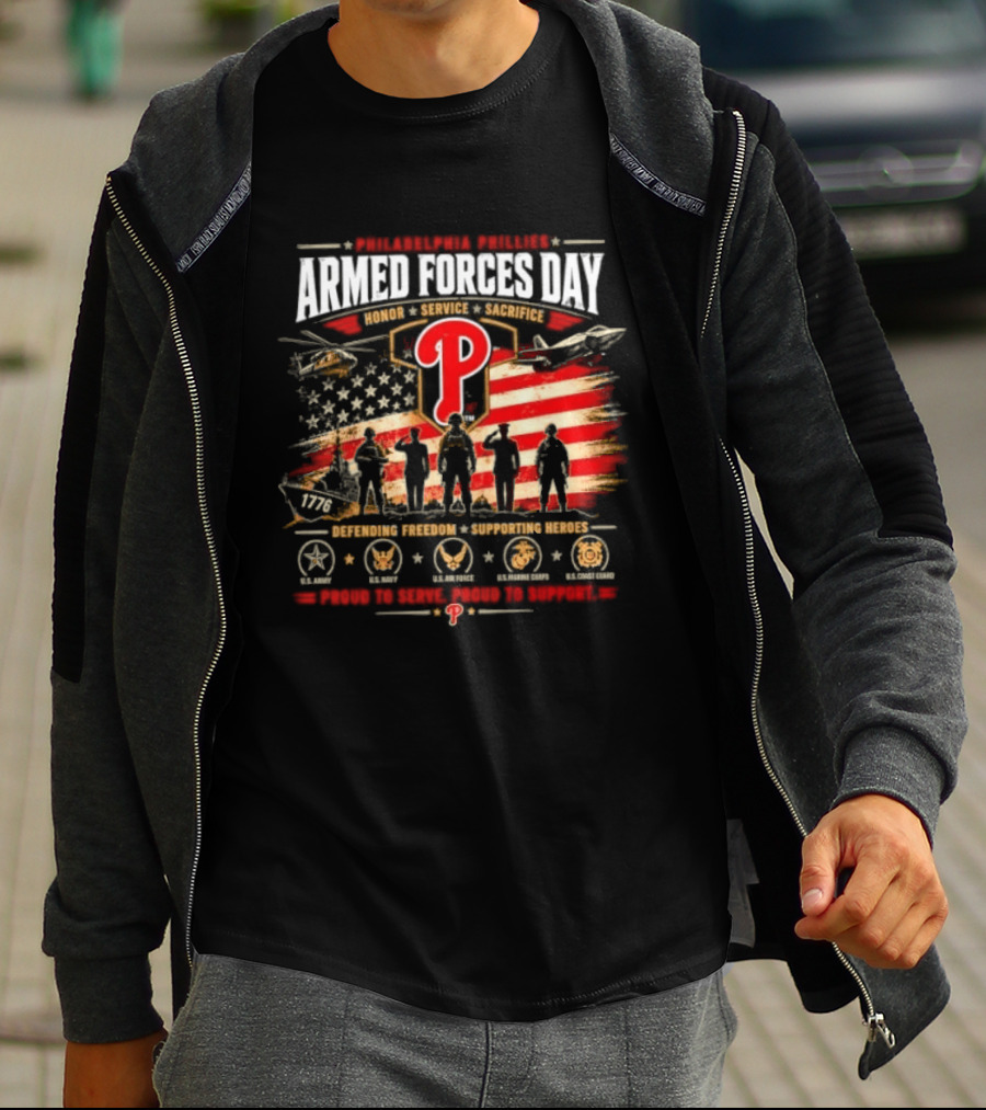 Philadelphia Phillies Armed Forces Day Honoring Service Sacrifice Defending Freedom Supporting Heroes T-Shirt