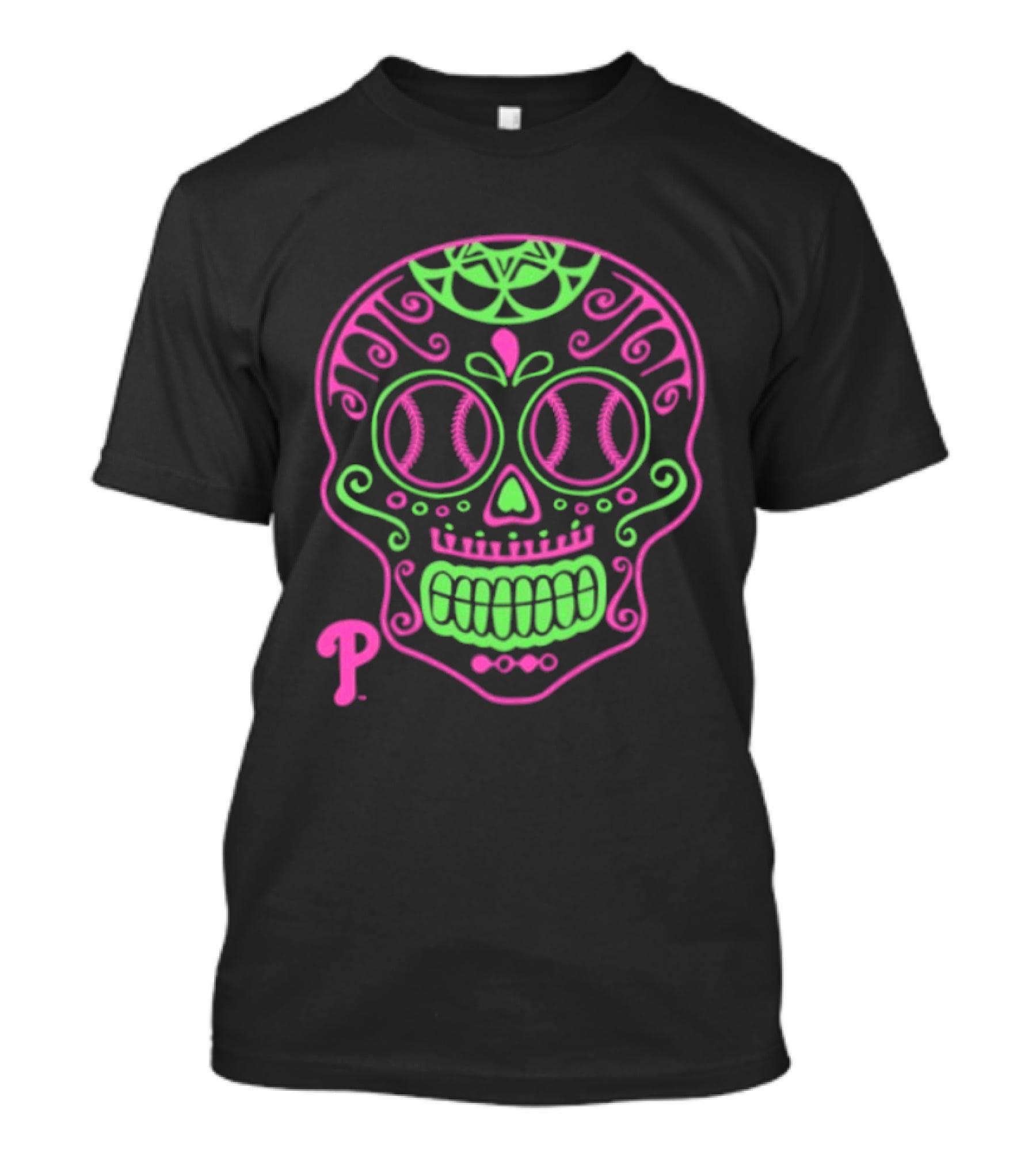 Philadelphia Phillies Sugar Skull Neon Baseball T-Shirt