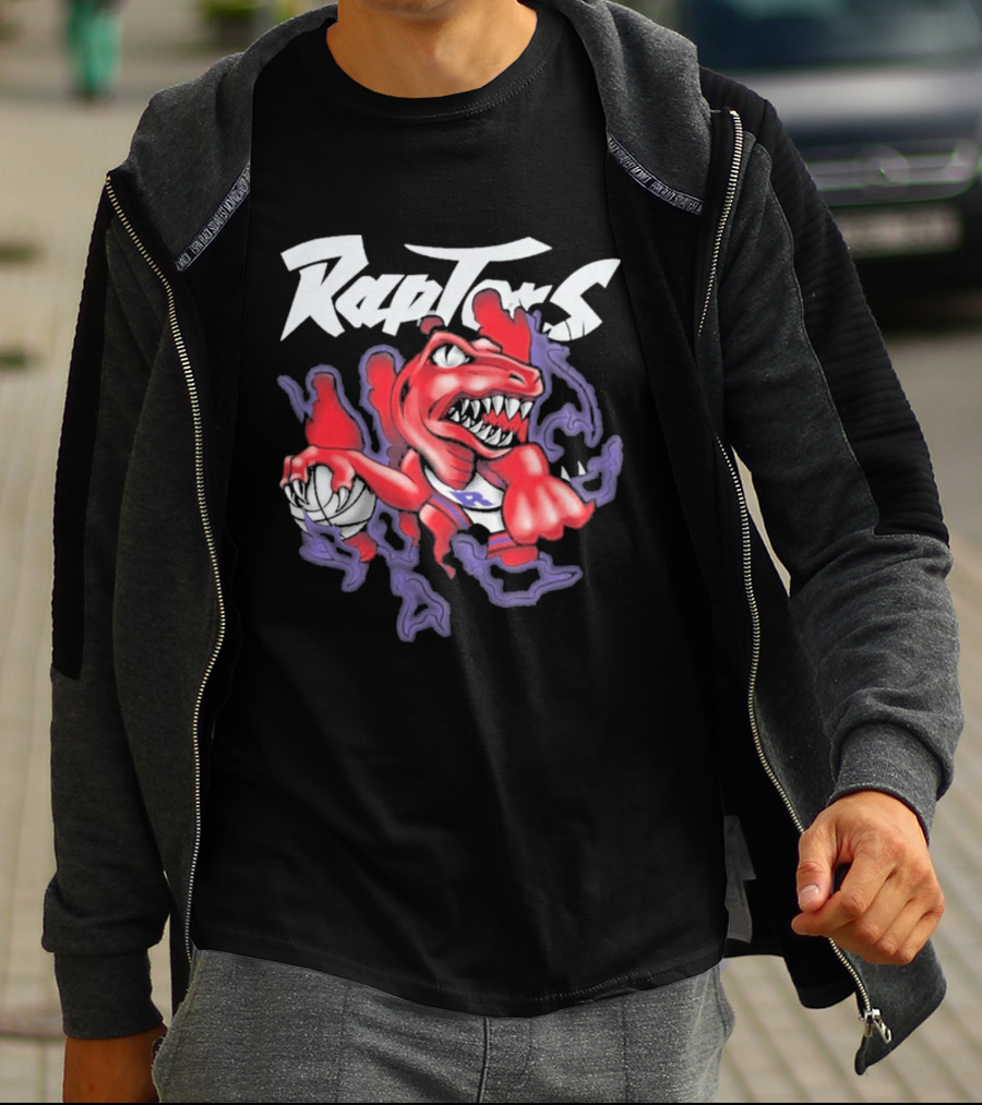 Raptors Purple Cartoon Dinosaur With Basketball T-Shirt