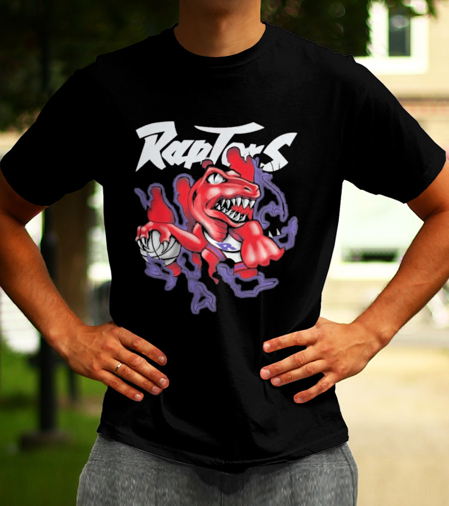 Raptors Purple Cartoon Dinosaur With Basketball T-Shirt