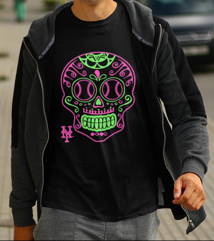 New York Mets Neon Pink Green Sugar Skull 2026 T-Shirt