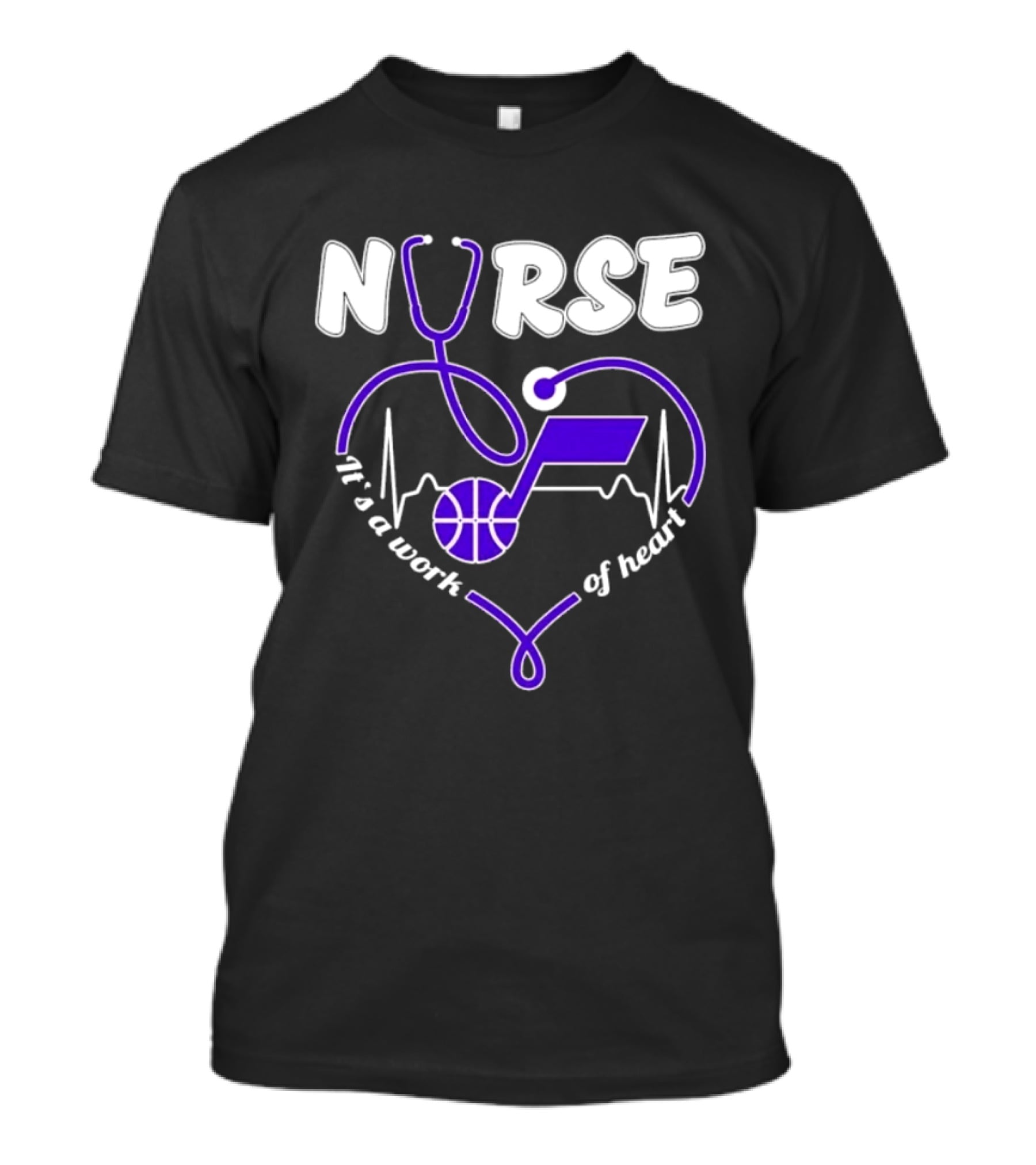 Utah Jazz Nurse It's A Work Of Heart Stethoscope Basketball T-Shirt